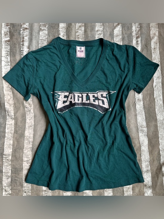 PINK Victoria's Secret Tops - Y2K Mcbling PINK Victoria's Secret Women's Eagles Teal V-Neck Tee Jersey
